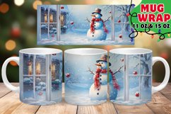 Christmas Watercolor Mug Wrap PNG, Snowman Coffee Mug Wrap Product Image 1