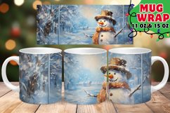 Christmas Watercolor Mug Wrap PNG, Snowman Sublimation MUG Product Image 1