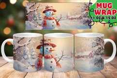 Cheerful Snowman Watercolor Mug Wrap PNG, Christmas Mug Wrap Product Image 1