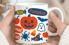 Kawaii halloween mug wrap, cute cartoon pumpkin ghost candy Product Image 1