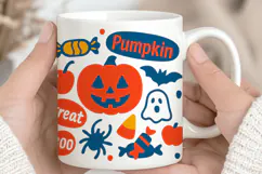 Kawaii halloween mug wrap, cute cartoon pumpkin ghost candy Product Image 1