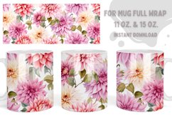 Dahlia Flower Mug Sublimation Wrap Floral Pastel Design Product Image 1