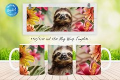 3D Sloth Floral 11, 12 &amp; 15 Oz Mug Sublimation Product Image 1
