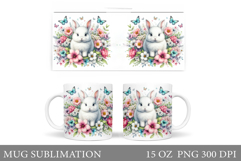 Cute Bunny Mug Design. Bunny Flowers Mug Sublimation Product Image 1