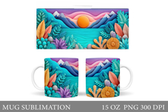 Mountains Mug Sublimation. Flowers Mug Wrap Design Product Image 1