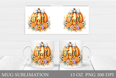 Fall Pumpkin Mug Design. Fall Flowers Mug Sublimation Product Image 1