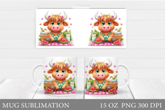 Highland Cow Mug Sublimation. Summer Cow Mug Wrap Design Product Image 1
