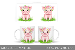 Cute Pig Mug Sublimation. Pig Summer Mug Design Product Image 1