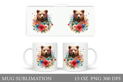 Cute Bear Mug Design. Bear Flowers Mug Sublimation Product Image 1