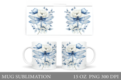 Dragonfly Mug Sublimation. Flowers Mug Design Product Image 1