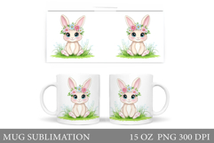 Cute Bunny Mug Design. Bunny Flowers Mug Sublimation Product Image 1