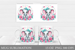 Cute Elephant Mug Design. Elephant Flowers Mug Sublimation Product Image 1