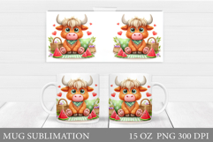 Highland Cow Mug Sublimation. Summer Cow Mug Wrap Design Product Image 1
