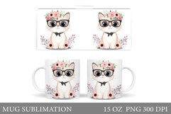 Cute Cat Mug Sublimation. Cat Flowers Mug Design Product Image 1
