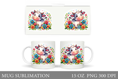 Cow Mug Sublimation. Cow Flowers Mug Wrap Design Product Image 1