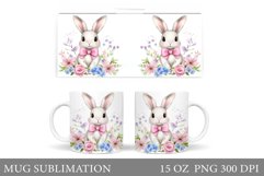 Cute Bunny Mug Design. Bunny Flowers Mug Sublimation Product Image 1