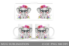 Cute Elephant Mug Design. Elephant Flowers Mug Sublimation Product Image 1