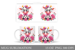 Cute Cow Mug Sublimation. Cow Flowers Mug Wrap Design Product Image 1