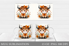 Cute Cow Mug Sublimation. Cow Flowers Mug Wrap Design Product Image 1