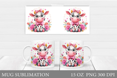 Cute Cow Mug Sublimation. Cow Flowers Mug Wrap Design Product Image 1