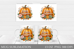 Fall Pumpkin Mug Design. Fall Flowers Mug Sublimation Product Image 1
