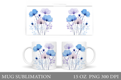 Floral Mug Sublimation. Flowers Mug Wrap Design Product Image 1