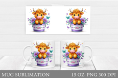 Highland Cow Mug Sublimation. Summer Cow Mug Wrap Design Product Image 1