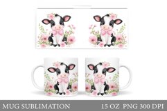 Cute Cow Mug Sublimation. Cow Flowers Mug Wrap Design Product Image 1