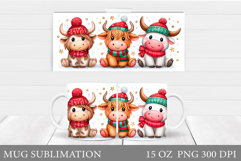 Christmas Cow Mug Wrap Design. Christmas Mug Sublimation Product Image 1