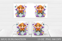 Highland Cow Mug Sublimation. Summer Cow Mug Wrap Design Product Image 1