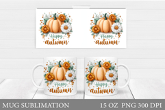 Fall Pumpkin Mug Design. Fall Flowers Mug Sublimation Product Image 1