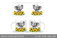 Cute Elephant Mug Design. Elephant Flowers Mug Sublimation Product Image 1