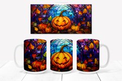 Halloween pumpkin mug sublimation design wrap 15 Oz, Halloween pumpkin mug design, Halloween stained glass sublimation PNG.