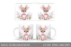 Cute Deer Mug Sublimation. Deer Flowers Mug Design Product Image 1