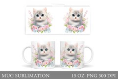 Spring Cat Mug Sublimation. Cat Flowers Mug Design Product Image 1