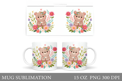 Cute Bear Mug Design. Bear Flowers Mug Sublimation Product Image 1