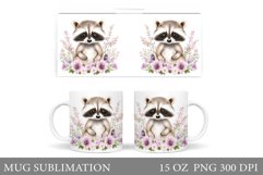 Cute Raccoon Mug Sublimation. Racoon Flowers Mug Design Product Image 1