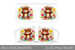 Cute Bear Mug Design. Bear Flowers Mug Sublimation Product Image 1