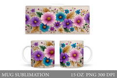 Floral Mug Sublimation. Flowers Mug Wrap Design Product Image 1