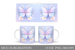 Butterfly Mug Sublimation. Butterfly Flowers Mug Design Product Image 1