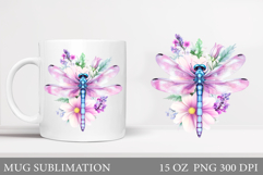 Dragonfly Mug Design. Flowers Mug Sublimation Product Image 1