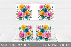 Wildflowers Mug Sublimation. Flowers Mug Wrap Design Product Image 1
