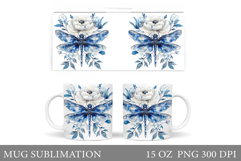 Dragonfly Mug Design. Flowers Mug Sublimation Product Image 1