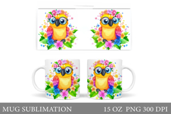 Cute Parrot Mug Design. Parrot Flowers Mug Sublimation Product Image 1