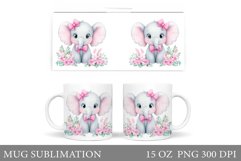 Cute Elephant Mug Design. Elephant Flowers Mug Sublimation Product Image 1