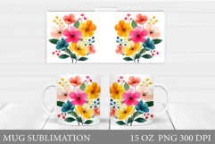 Floral Mug Sublimation. Flowers Mug Wrap Design Product Image 1