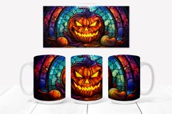 Halloween pumpkin mug design | Stained glass mug PNG