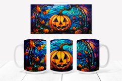 Halloween pumpkin mug PNG | Stained glass mug PNG