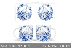 Bird Mug Sublimation. Bird Flowers Mug Design Product Image 1
