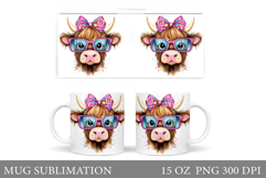 Cute Cow Mug Sublimation. Funny Cow Mug Wrap Design Product Image 1